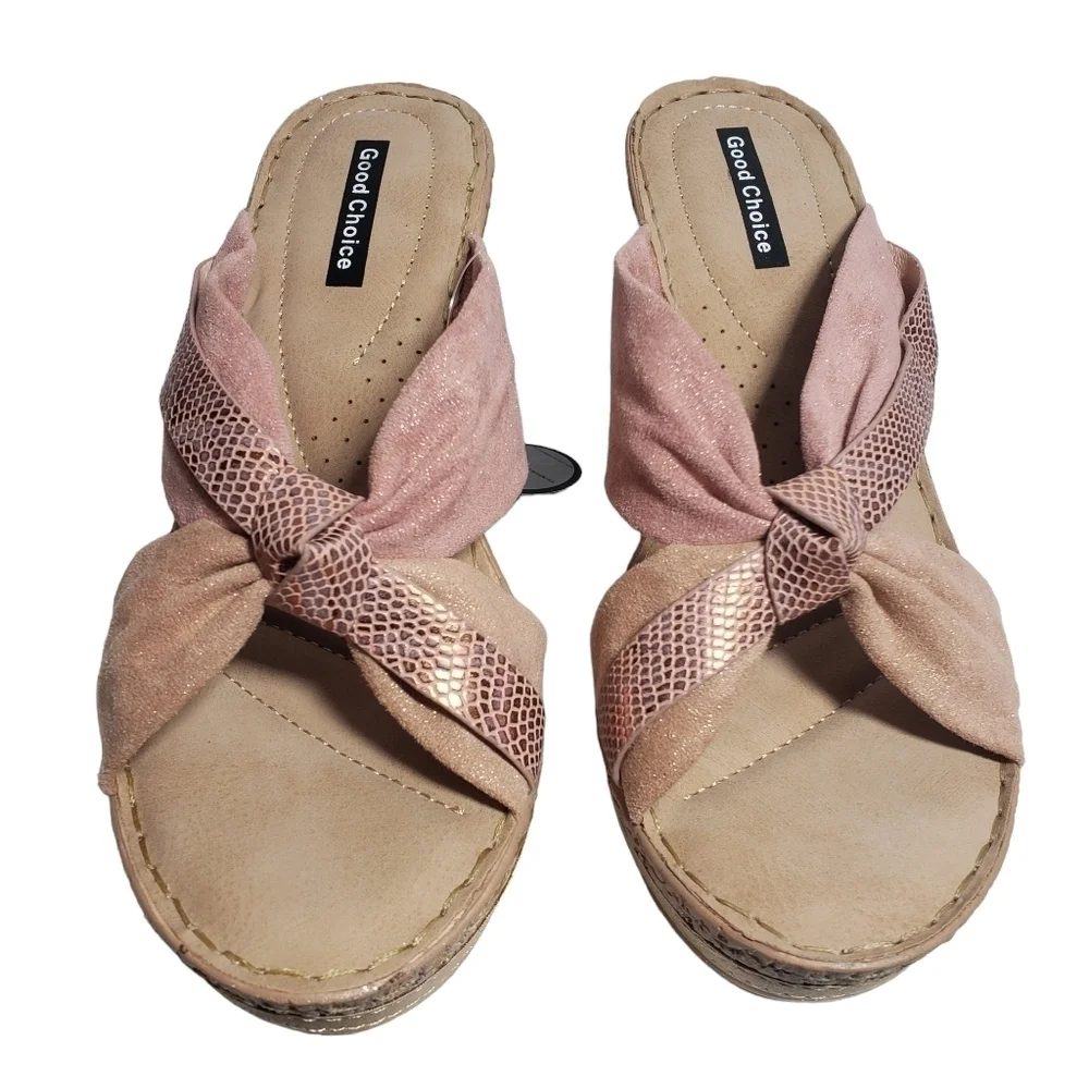 Good Choice Adora Blush Open Toe Backless Wedge Sandals Sz 8.5